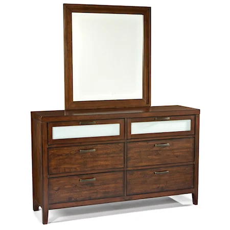 6 Drawer Dresser with Wood-Framed Mirror